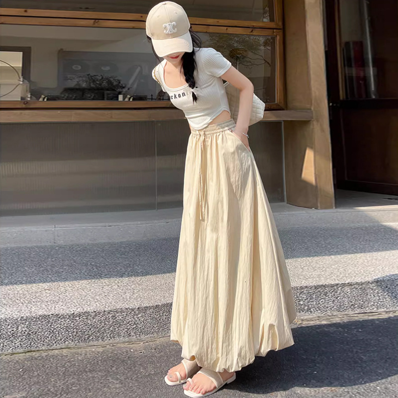 2025 Flower Bud Half Skirt for Women, Summer Thin Ice Silk Lantern Skirt, Gentle Mid-Length High Waist A-Line Cloud Puff