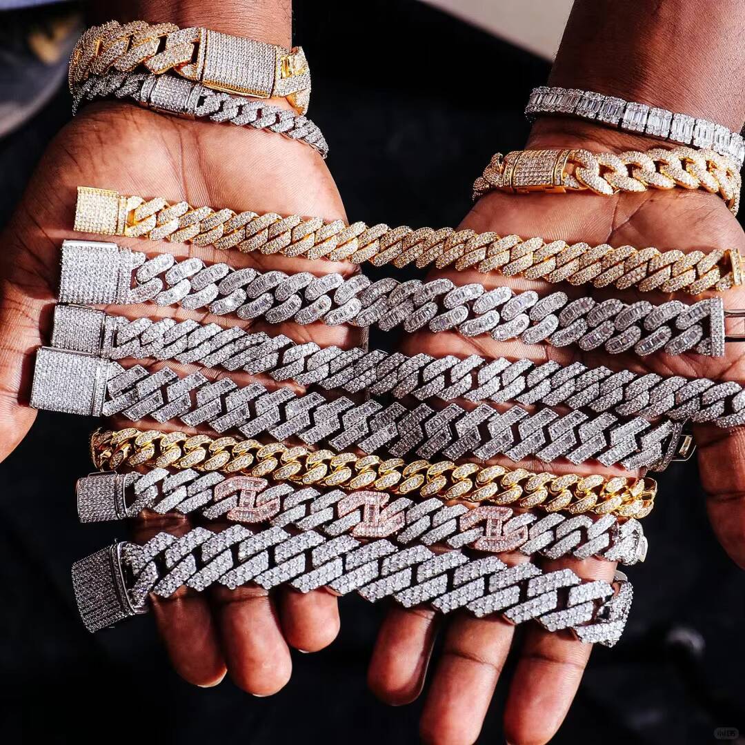 Moissanite Cuban Link Bracelet 925 Silver Iced Out VVS Lab Diamond Tennis Chain Jewelry Gift for Men Women Custom Design