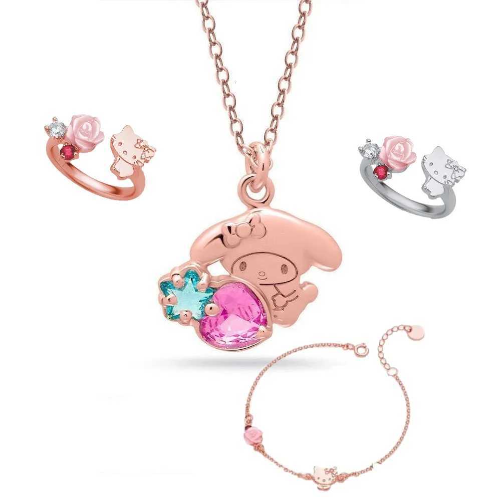 Sanrio Kawaii Hello Kitty Rose Diamond Necklace Cartoon My Melody Diamond Ring Bracelet Couple Jewelry Girl Holiday Gifts w250716