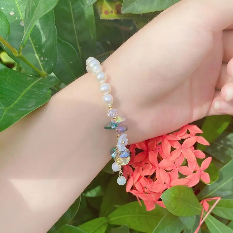 100% Natural Freshwater Pearl Elegant Colorful Crystal 14K Gold Filled Ladies Bracelet Promotion Jewelry For Women Gifts 250712