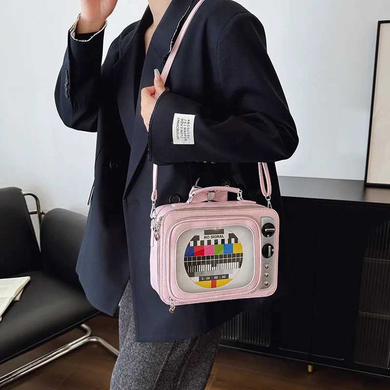 Cartoon Cute Handbags for Women Funny TV Transparent Square Bag Leather Personalized Creative Shoulder Bag Woman