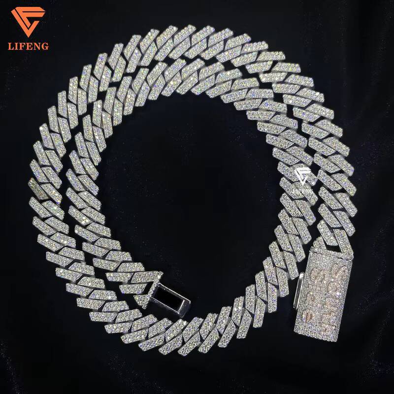 14mm 2Row Custom Letter Clasp Iced Out VVS Moissanite Cuban Link Chain Necklace Hip Hop Jewelry 925 Sterling Silver Cuban Chain