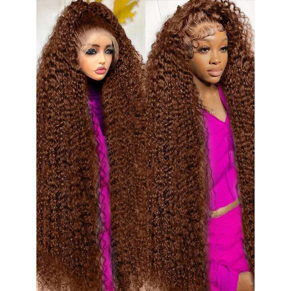 300 Density Chocolate Brown Deep Wave Front Human Hair 40Inch Color Hd Lace Frontal Wig For Women 13x6 Water Curly Wigs