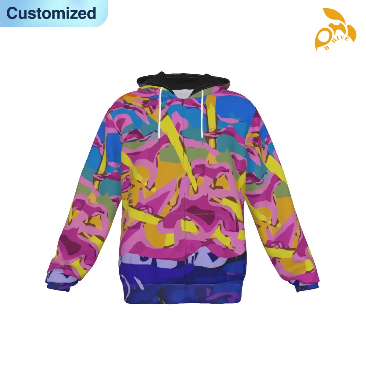 free shipping designer of customized super fashionable Full-body printed zipper hoodie with pockets with exquisite patterns from US