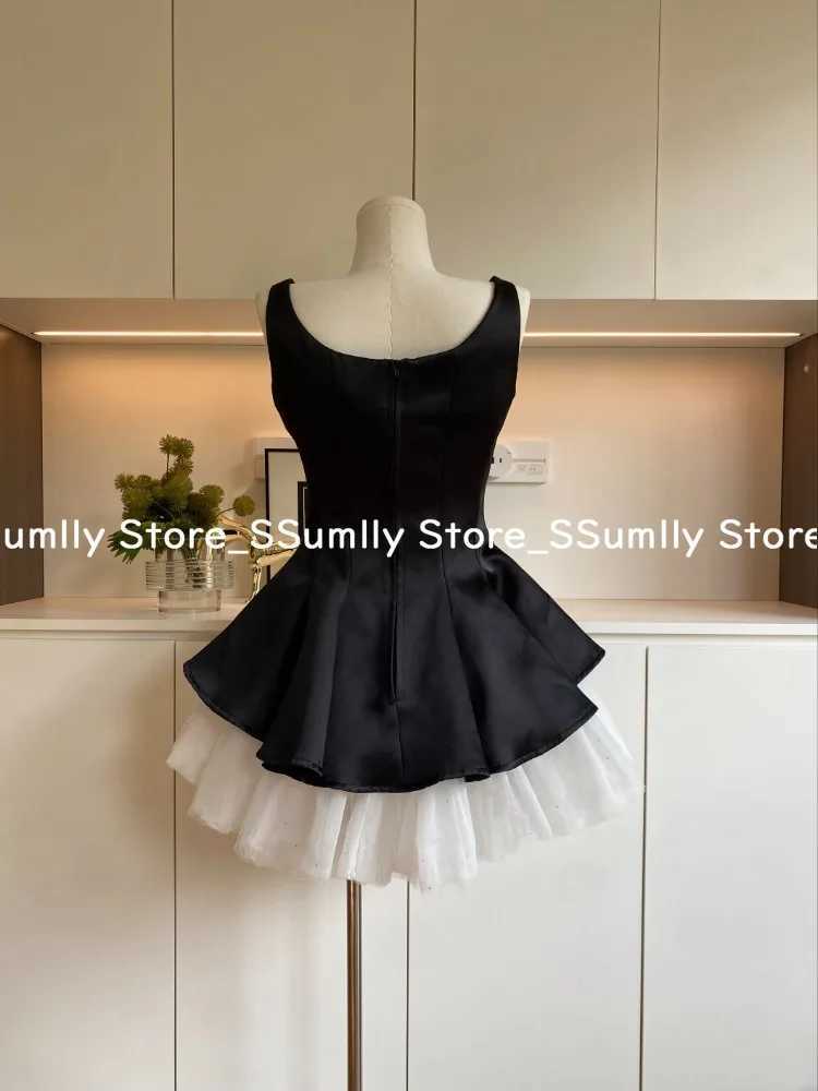 French Elegant Princess Style Slim Dress Women Mesh Black White Contrasting Puffy Dresses Summer Hepburn Chic Party Clothes 2025 R250716