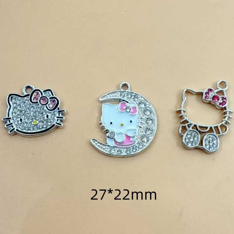Sanrio 10Pcs Silver Plated Crystal Kitty Cat Charm Pendant for Jewelry Making Bracelet Necklace Accessories DIY Craft Findings w250716