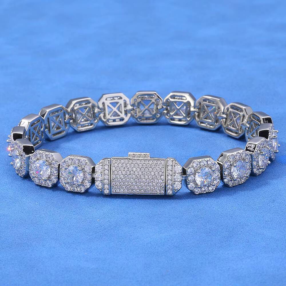 10mm 12mm Lab Diamond Tennis Bracelet Unisex 925 Silver VVS Moissanite Iced Out Hip Hop Jewelry Gift for Men Women Luxury