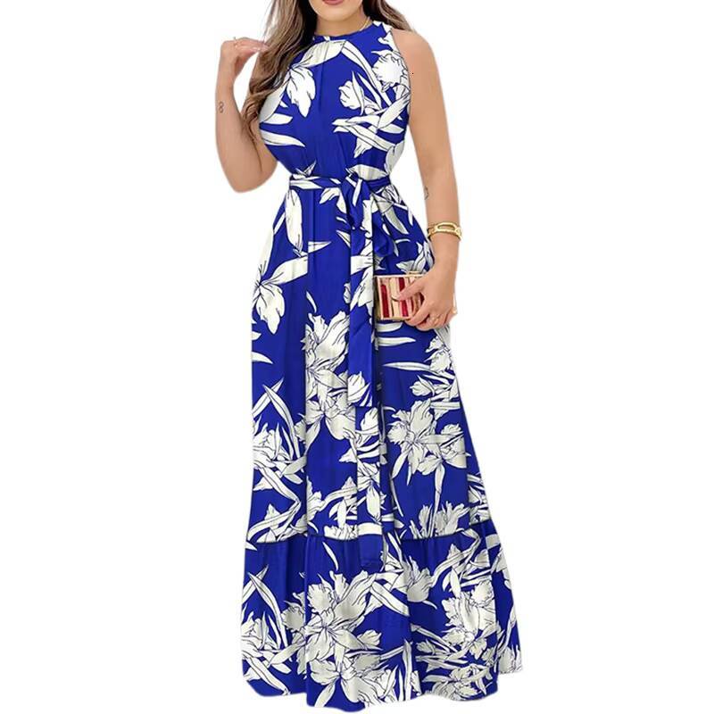 Elegant Womens Sexy Y2k Lace Up Print Strap Dress Holiday Beach Female Robe Vesido Mujer Maxi Dresses For Women dongdumaoyi