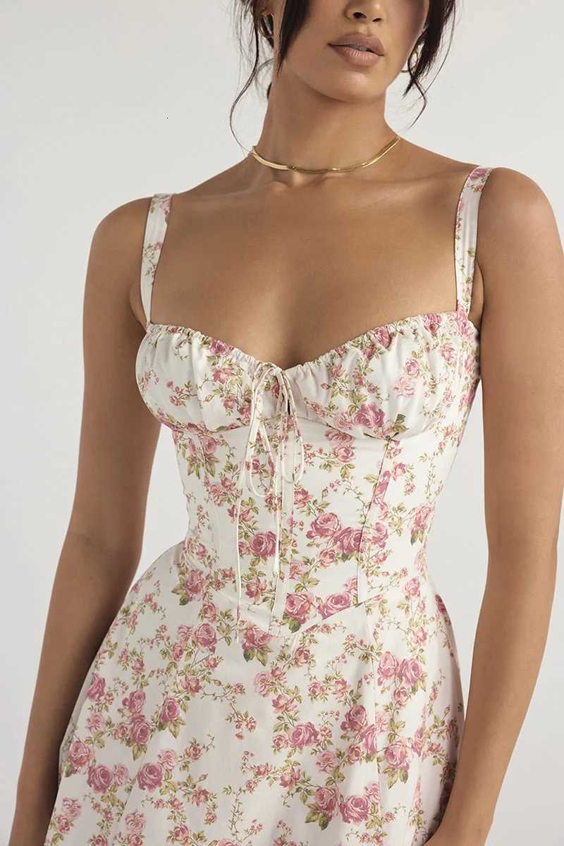 Luxury new temperament solid color fashion high-end halter dress floral dress for women R250716