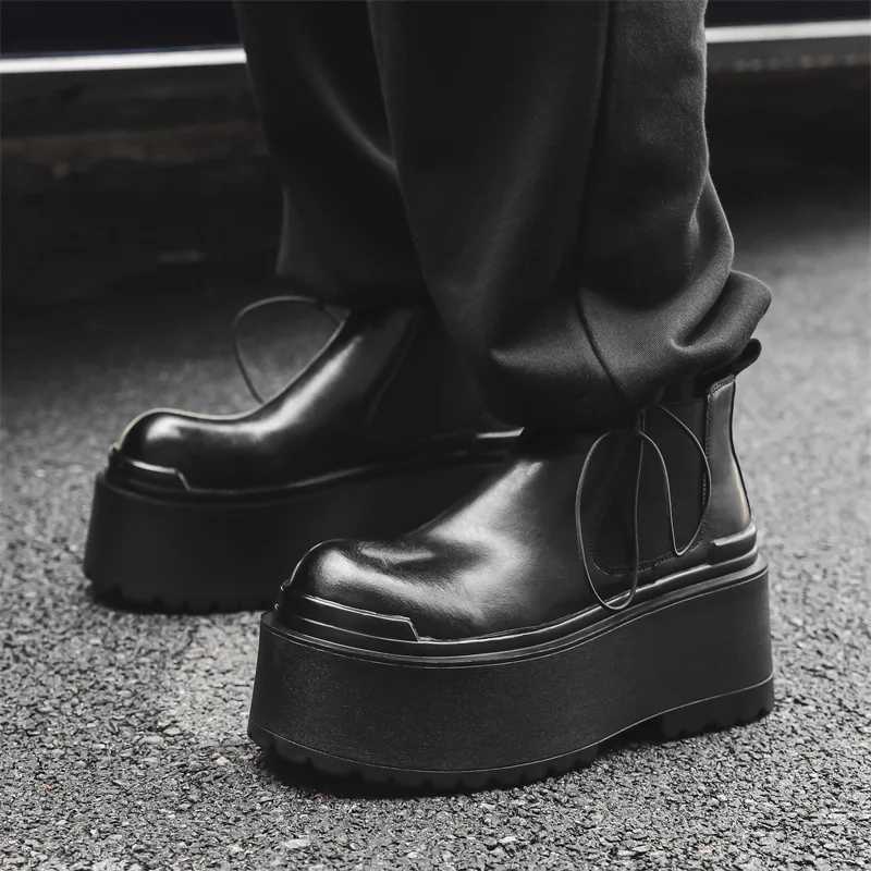 2024 Mens Leather Heightening Super Thick-soled Chelsea Ankle Boots Muffin Shoes Short Boots W250716