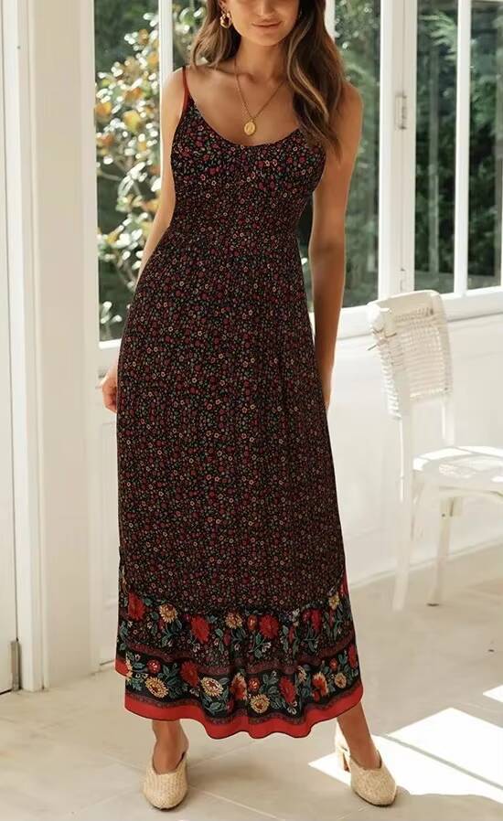 2025 Summer New Style Womens Bohemian V-Neck Tank Large Ornamentation Amazon Cross-Border Fashion Dress dongdumaoyi