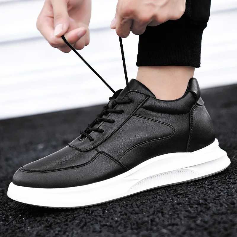 White Leather Sneakers with Thick Soles Men Shoes Outdoor Men Formal Shoes Invisible Inner Height Increasing Mens Shoes 6/8 CM W250716