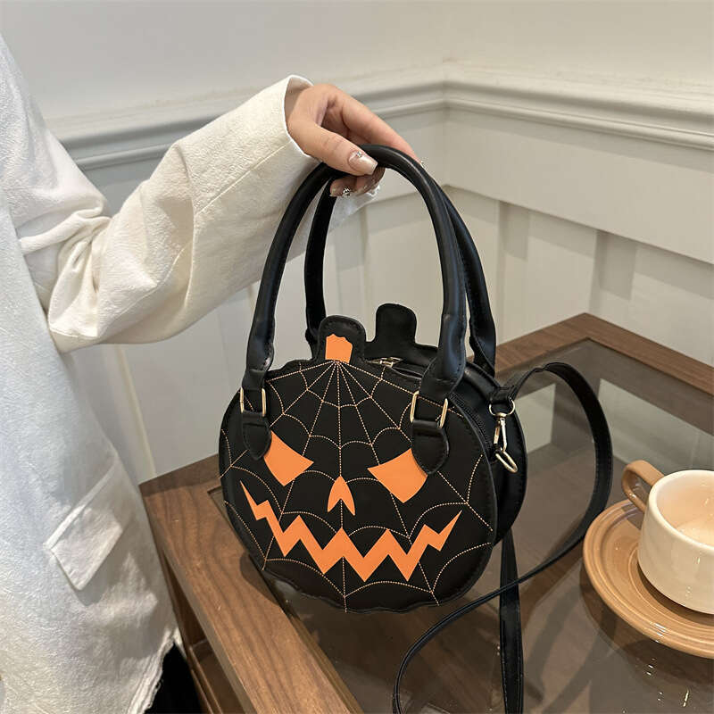 Halloween 2025 New Color-Block Simple Single-Shoulder Small Round Quirky Pumpkin Women's Bag