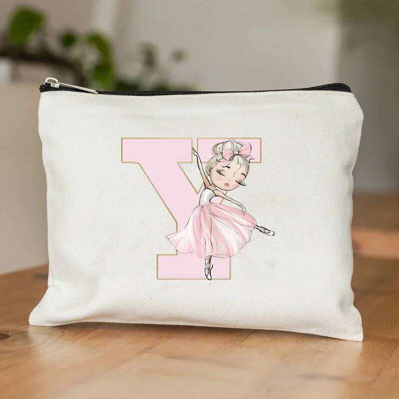 Ballet Girls Makeup Pouch Bags A-Z Initial Make Up Cosmetic Organizer Dance Girl Travel Toilet Clutch Wedding Bridesmaid Gifts X25071