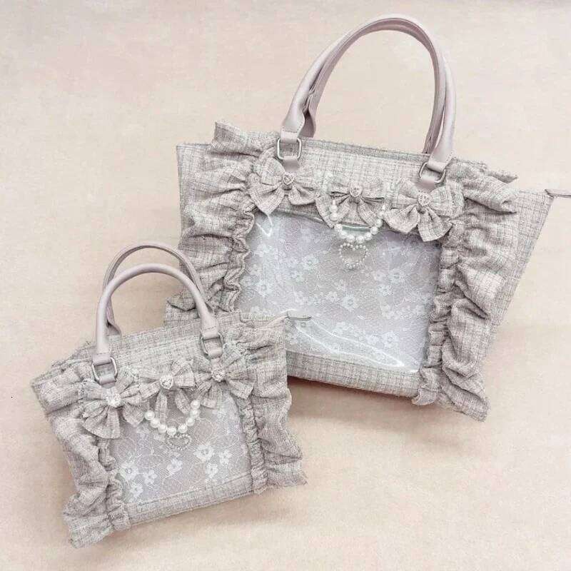 Sweet Y2k Aesthetic Transparent Bow Ita Bag Casual Chic Ruffle Fashion Women's Handbags All Match Kawaii Shoulder Crossbody Bags