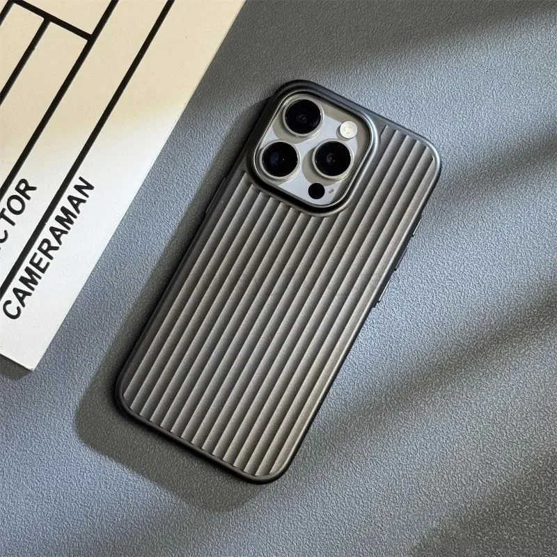 Matte Natural Titanium Grating Hard Phone Case for iPhone 16 15 14 13 Pro Max Plus Full Cover Scratch-proof Rugged Back Cover T250716