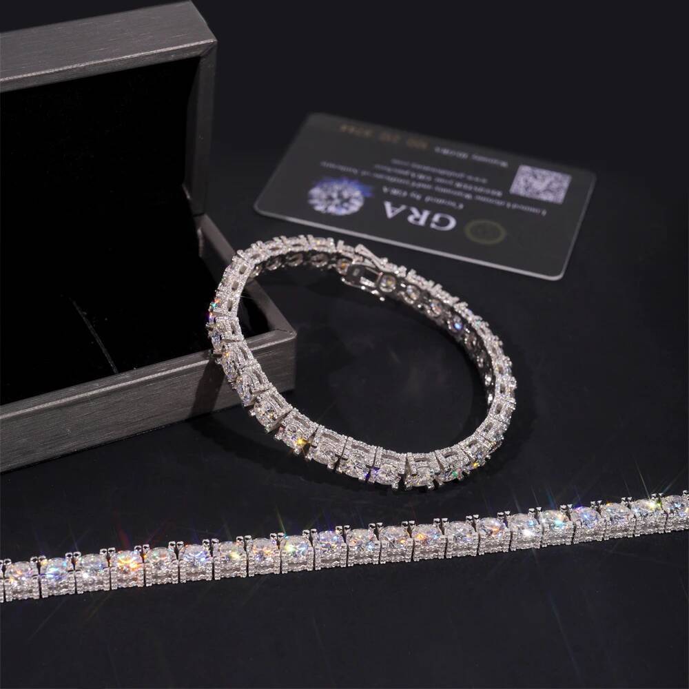 S925 Silver 6.5mm Moissanite Tennis Chain Side Stone Hip Hop Necklace with Certificate Fashion Jewelry Gift