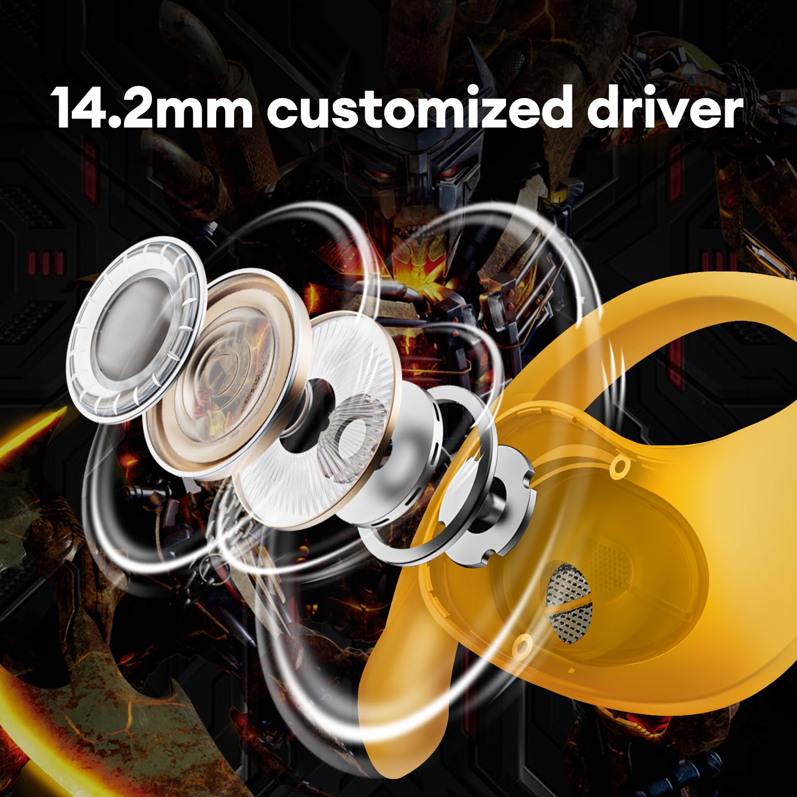 TRANSFORMERS Ear Hook Headphones Bumblebee Bluetooth 5.4 OWS Earphones Low Latency Sport Gaming Earbuds HD Call with Mic Cell Phone TF-T07