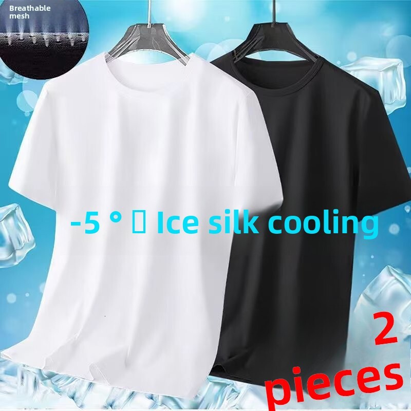 Ice Silk Mesh for Men, Summer Solid Color, Loose Fit, Plus Size, Quick-Dry, Breathable, Sports Short Sleeve, White T-Shirt m178