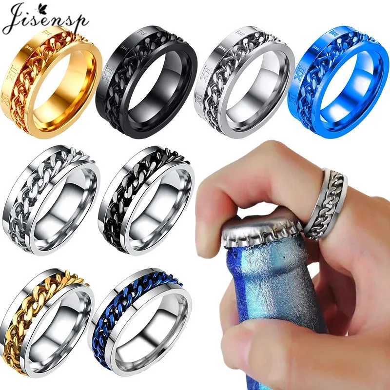 Cool Rotating Anxiety Fidget Rings Titanium Steel Chain Rotable Spinner Finger Ring for Men Women Punk Jewelry Bague Homme 2023 S250716