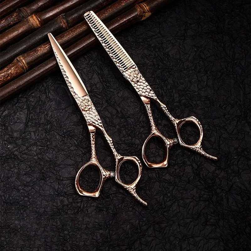 440C Rose Gold 6-Inch Professional Hairdressing Scissors Set Salon Stylists - Flat Cutting Thinning Texturing Hair Clippers W250716