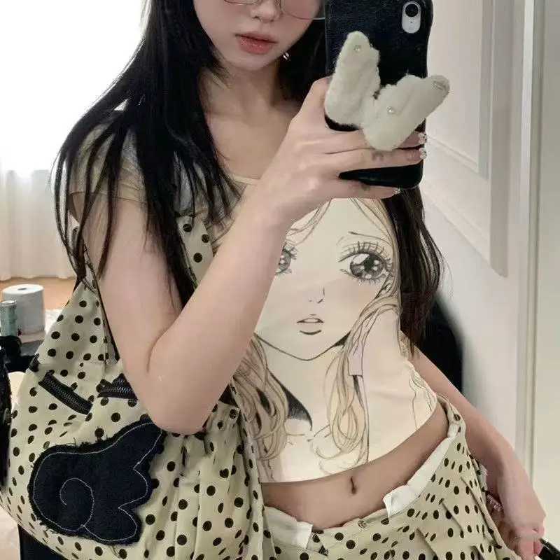Korean All Match Streetwear Wings Womens Handbags Vintage Dots Grunge Backpacks Casual Y2k Shoulder Crossbody Bags