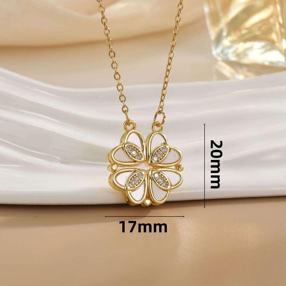Necklace For Women Tiktok Niche Design Magnetic Zircon Heart New Open And Close Four-Leaf Flower One Multi-Wear Clavicle Chain 555
