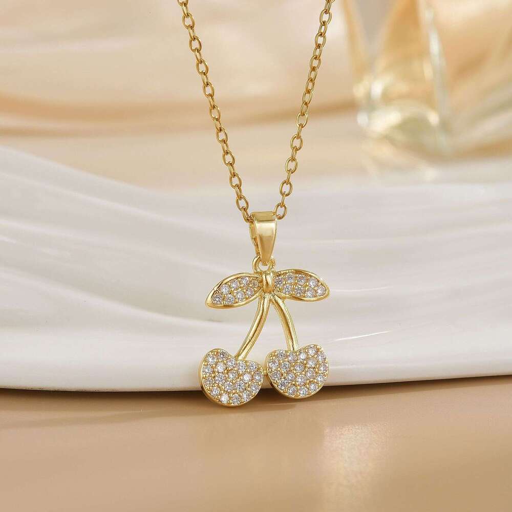 Korean Fashion Cherry Necklace For Women Summer Fresh Style Choker Light Elegant Versatile Collarbone Chain Accessories 02C