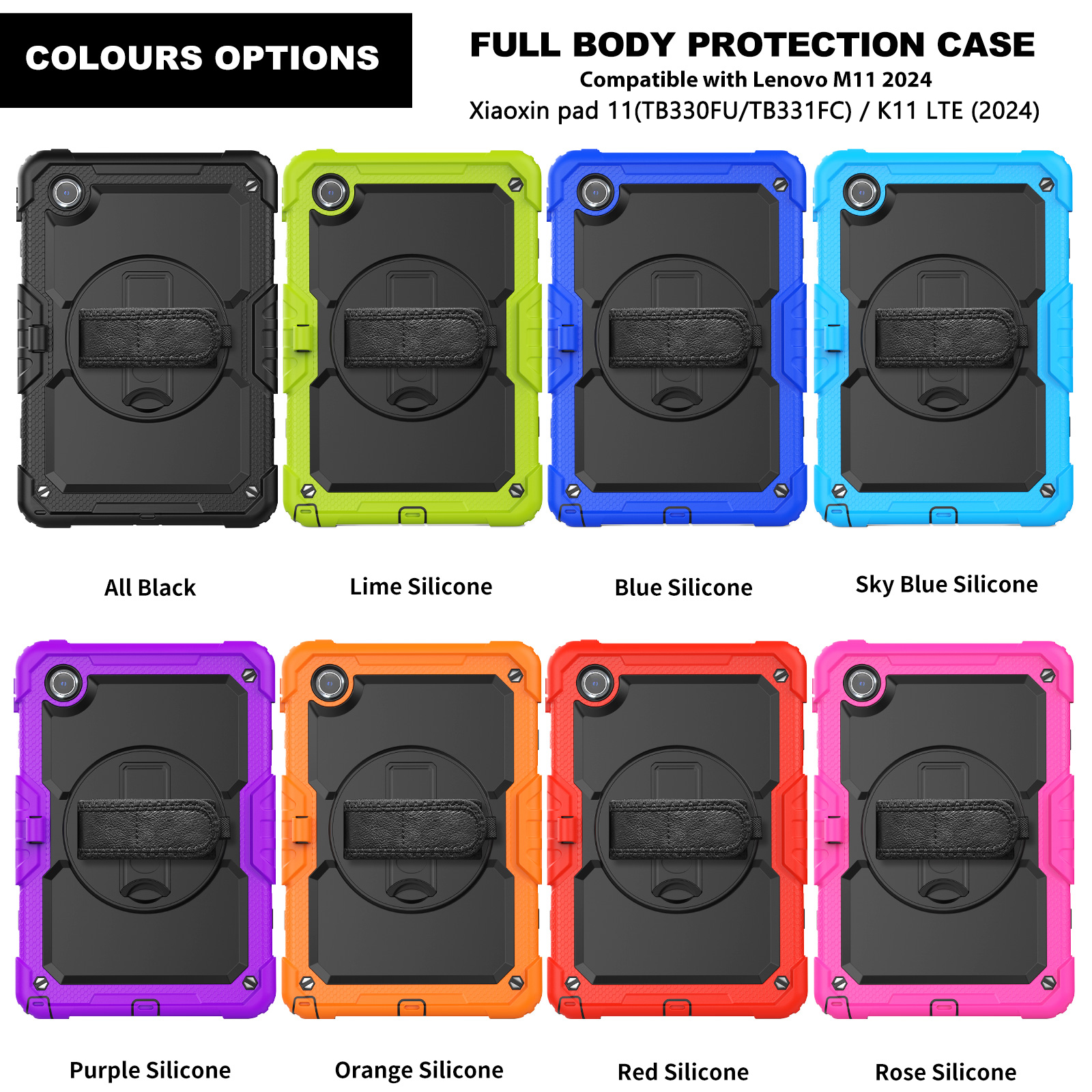 For Lenovo Tab M11 HD 11"(2024) Xiaoxin Pad 11 K11 LTE Tablet Case 360 Rotating Kickstand Heavy Duty Rugged Shockproof Kid Safe Cases with Should