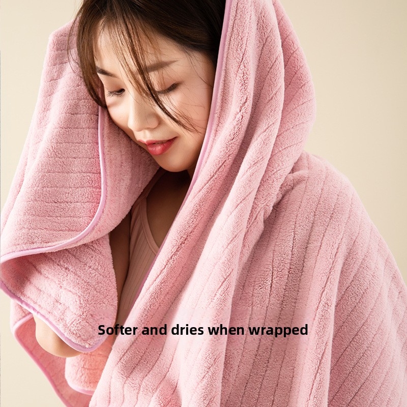 Customized coral fleece towel bath towel water-absorbing dry hair towel no hair loss bath wrap towel beach towel striped bath towel