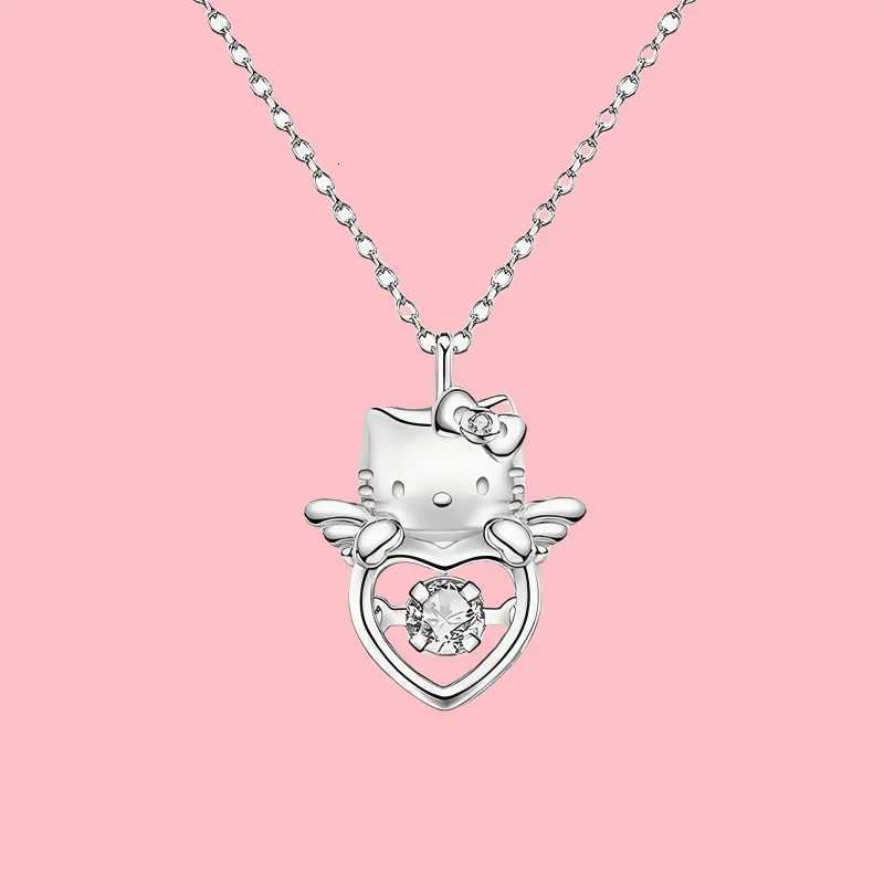 Sanrio Hello Kitty 925 Silver Necklace Cartoon Personality Exquisite Anti-Allergic Pendant Jewelry Ladies Holiday Gift w250716
