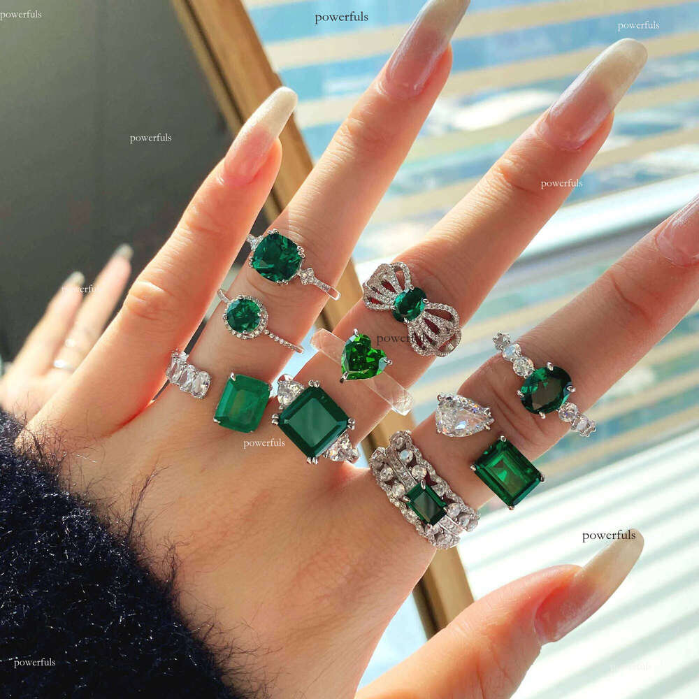 Custom 5A CZ Cubic Zirconia Emerald Stone Green Engagement Ring Dia Sterling Sier jewelry Gold Wedding Rings For Women
