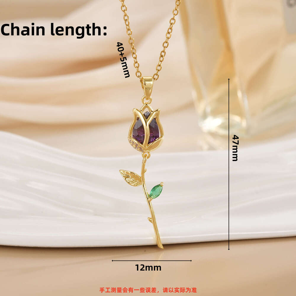 Summer Fresh Romantic Rose Flower Elegant Light Gorgeous Accessory High-End Versatile Non-Fading Necklace B13