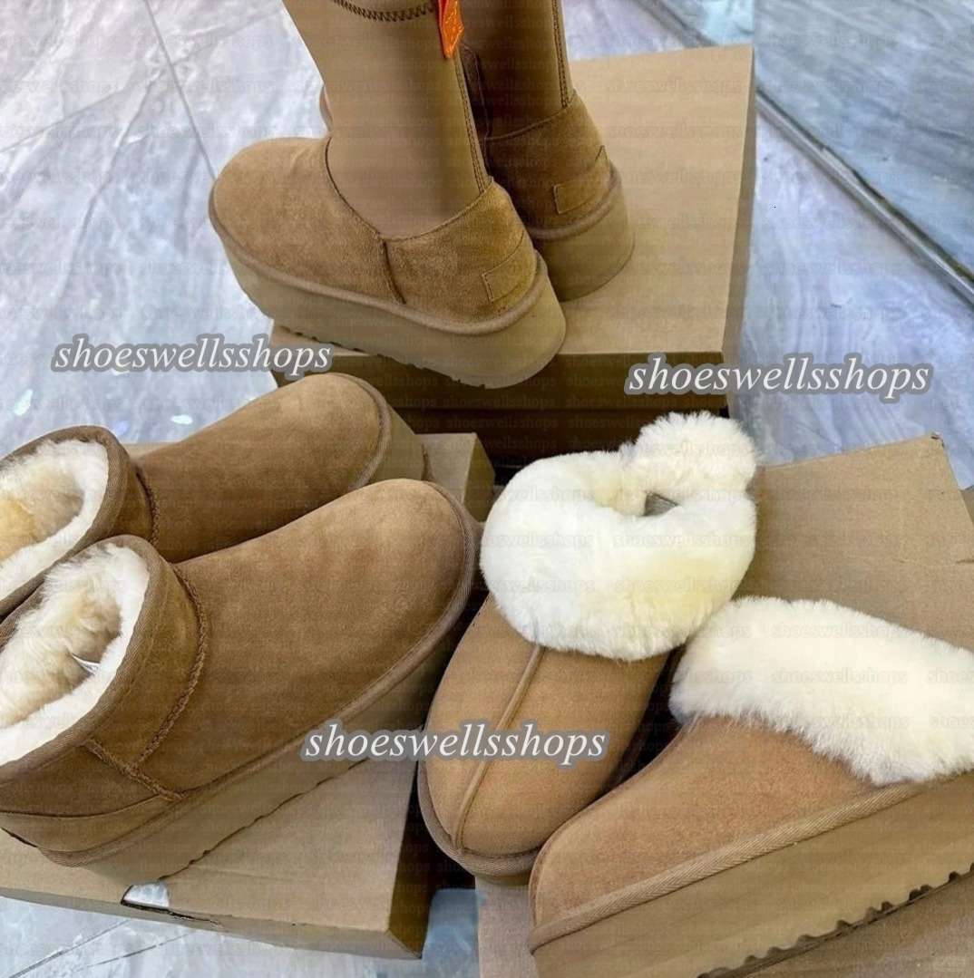 Snow boots Tasman Slippers Tazz mustard seed Chestnut Sand Fur Slides Sheepskin Classic Ultra Mini Platform Boot Winter Women Men Slip-on Shoe Suede Upper Wool Fall 99