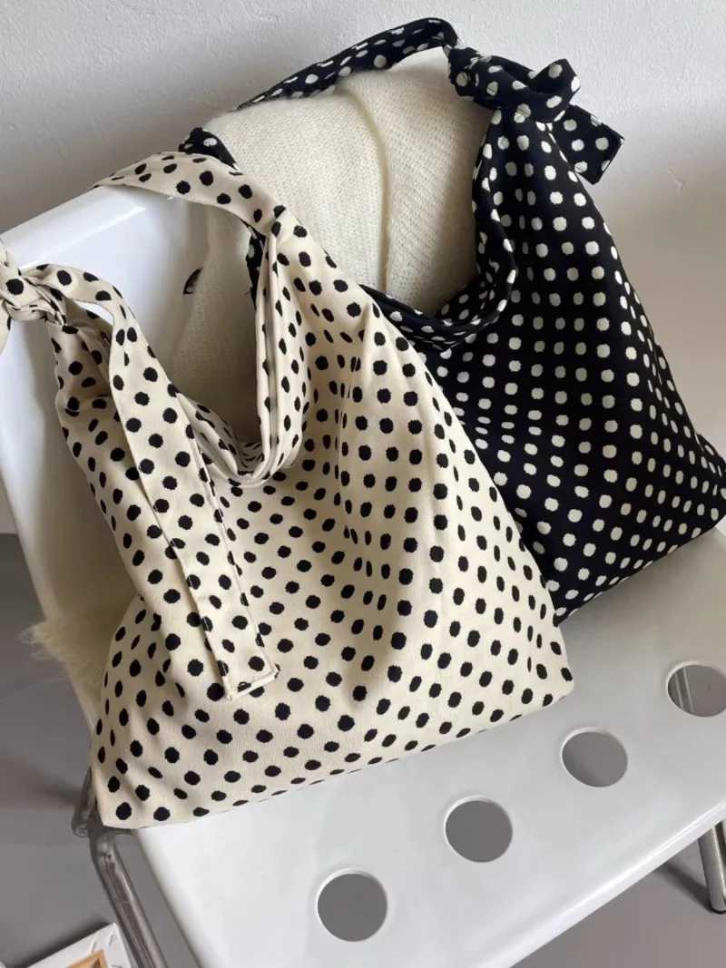 Polka Dot Shoulder Bag able Canvas Crossbody Bag Adjustable Single Satchel for Bloggers Trendy Korean Sle Soft Handbag