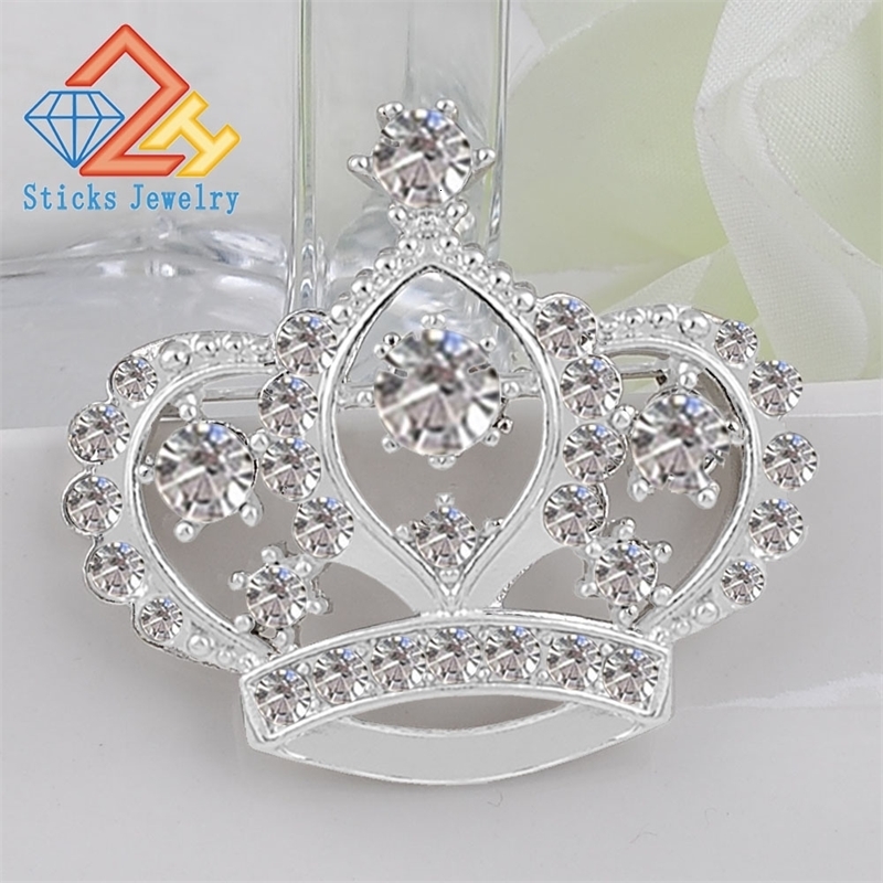 Female Crown Brooch Simulated Crystal White K Engagement Wedding for Women 250625