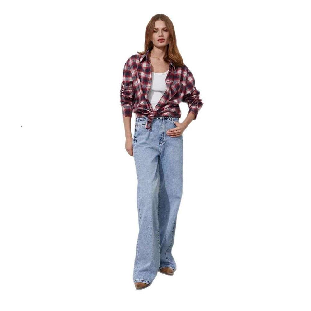 Spring Summer Loose Versatile Pure Cotton Plaid Unisex Shirt For Women B5