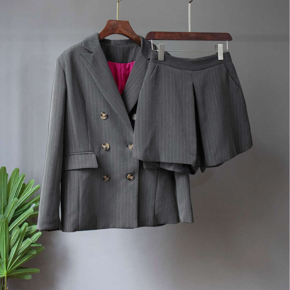 Striped Shorts Spring Loose Commuter Suit + Half Skirt Two-Piece Set B5