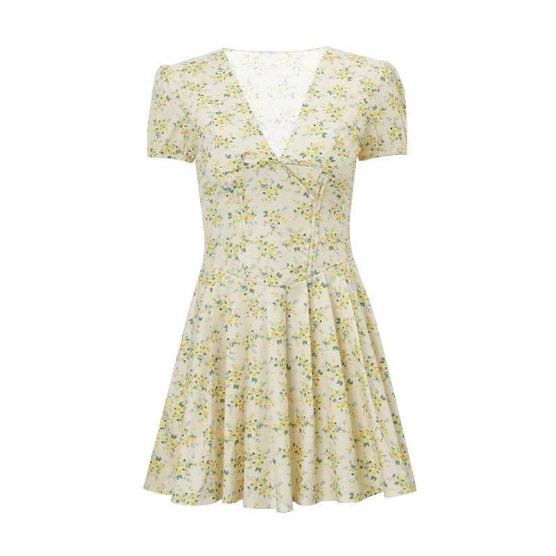 Candyhot Elegant Retro Print Y2K Casual Dress Summer Short Sleeve V-neck Evening Dress High Street Club Ruffled Aesthetic Dress R250716