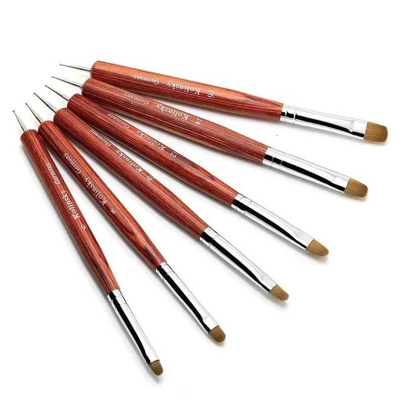 Kolinsky French Nail Art Brush Dual End Nail Art Dotting Pen Acrylic Drawing Rhinestone Gel Painting with Wooden HandleXJ2500716