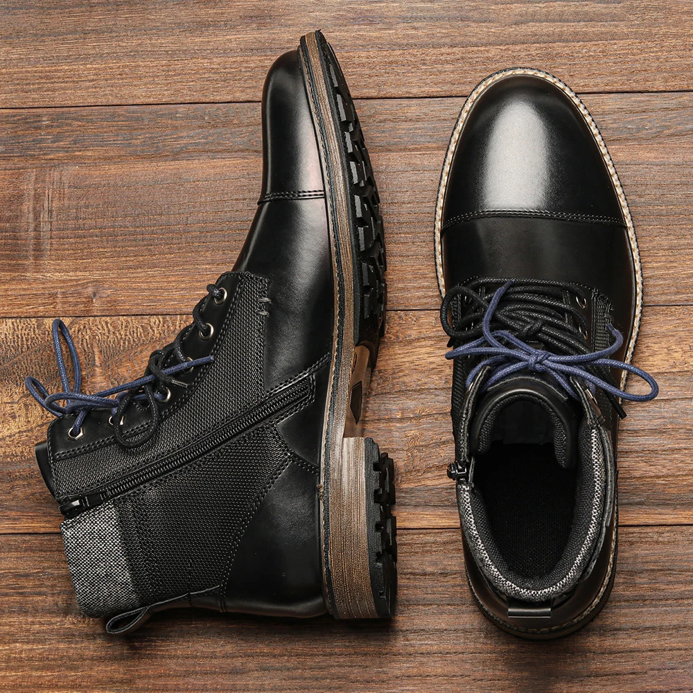 Fashion Double Shoelace Men Boots British Style Fashion Men Ankle Boots With Zipper#AL651 250715