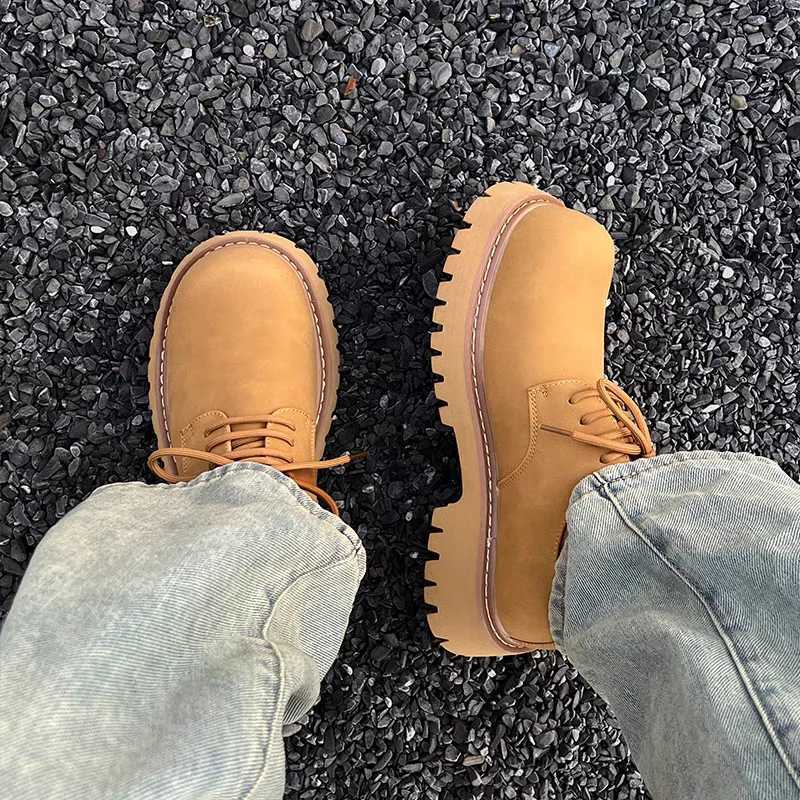 Mens Leather Shoes Black Thick Sole Round Toe Platform Mens Casual Derby Shoe Cowhide Classic Original Legitimate Designer Pu W250716