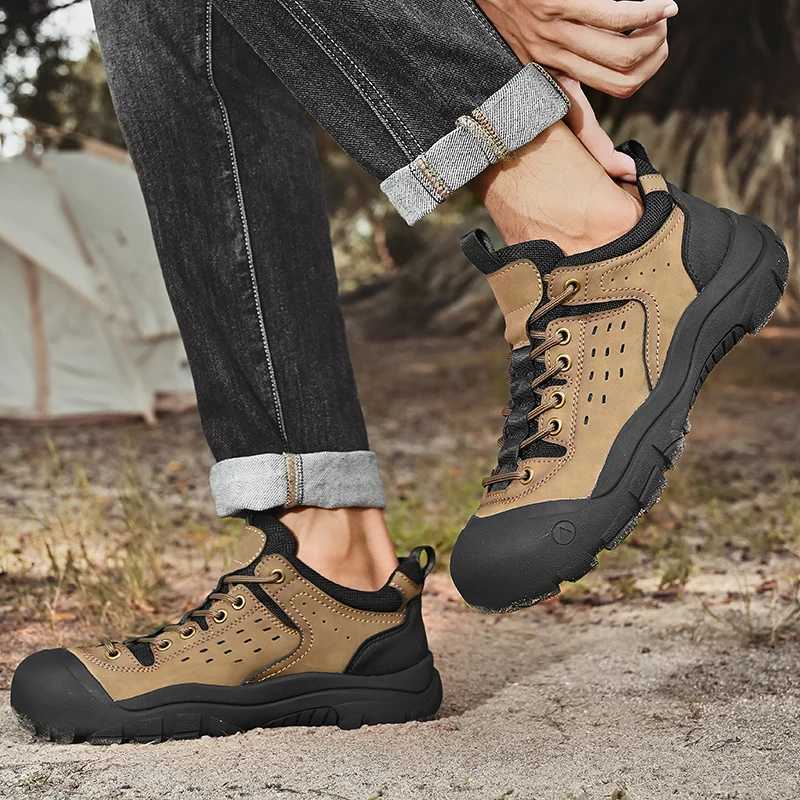 Mens Hiking Shoes Outdoor Anti-Slip Luxury Mens Leisure Climbing Shoes Genuine Leather Thick Bottom Fashion Jogging Mens Shoes W250716