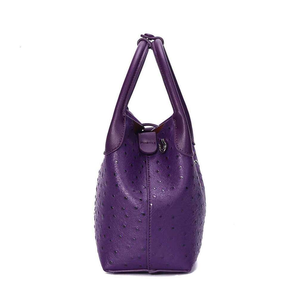 2025 New Ostrich PU Leather Bucket Bags for Women Adjustable Long Strap Designer Crossbody Handbags Shoulder Purse 2pcs Set