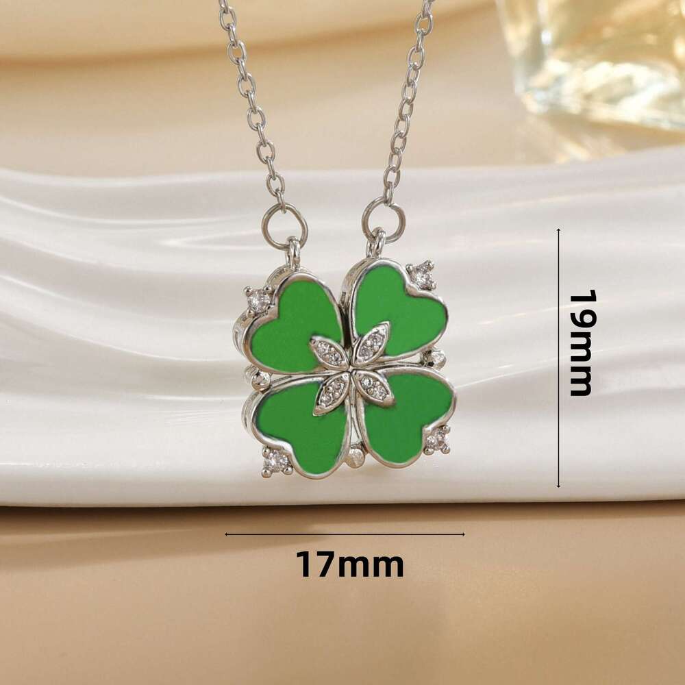 For Women Green Four-Leaf Clover Multi-Wear Heart Deformation Simple Fashionable Elegant Versatile Niche Light Necklace Jewelry 124