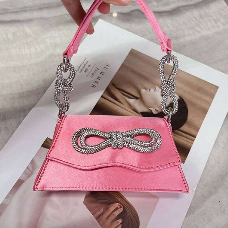 New Designer Silk Totes Women Satin Bag For Party Bow Dia Shiny Handle Prom Handbag