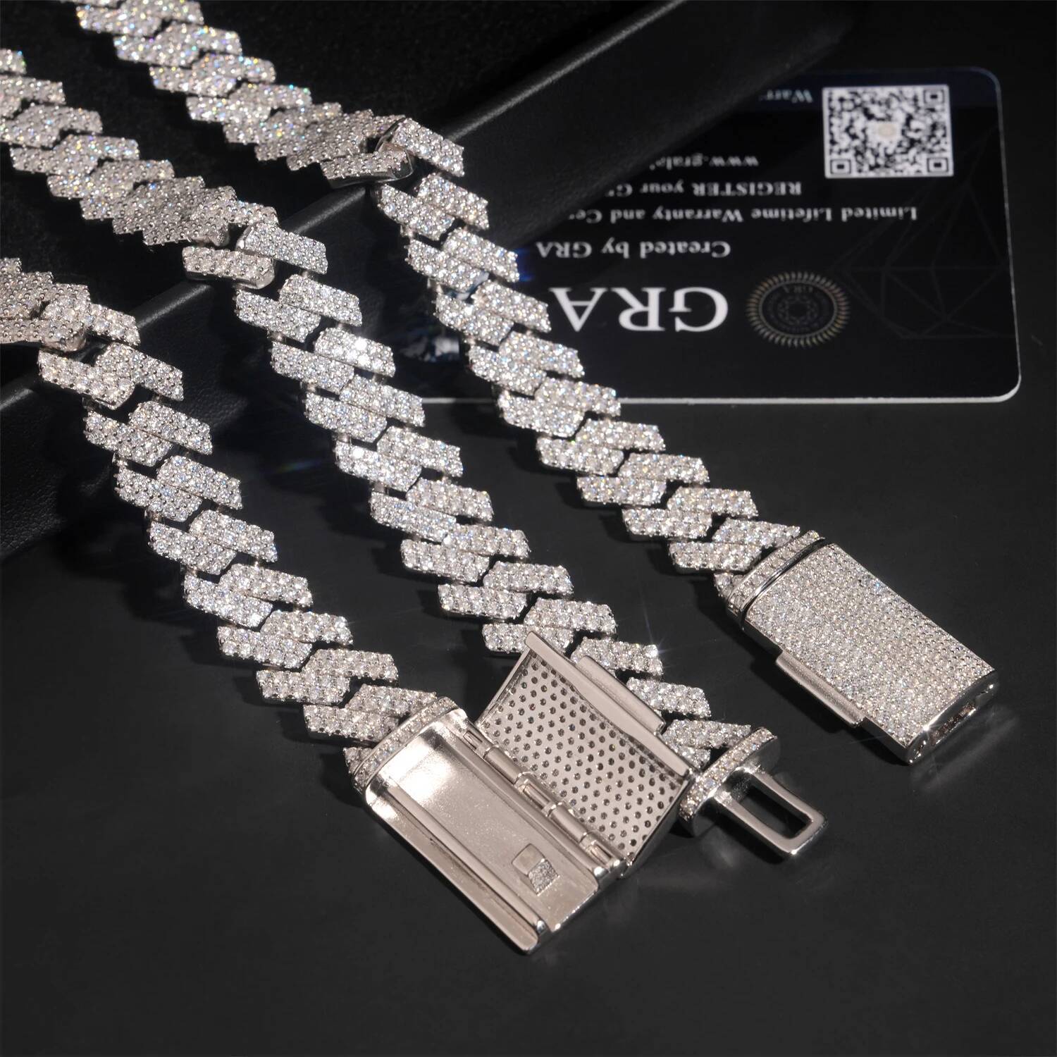 13mm Width Men Cuban Necklace Bracelet 925 Silver D Color VVS Double Row Moissanite Hip Hop Jewelry