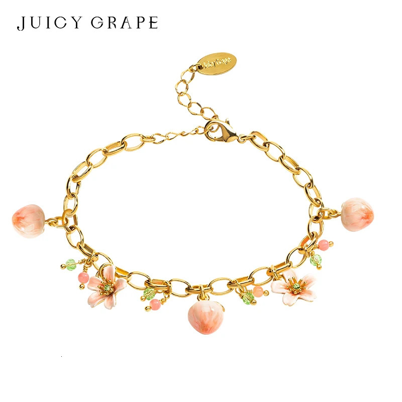 JUICY GRAPE Peach Bracelet for Women Summer Original Sweet and Cute Fruit Peach and Peach Blossom Jewelry French Style 250712