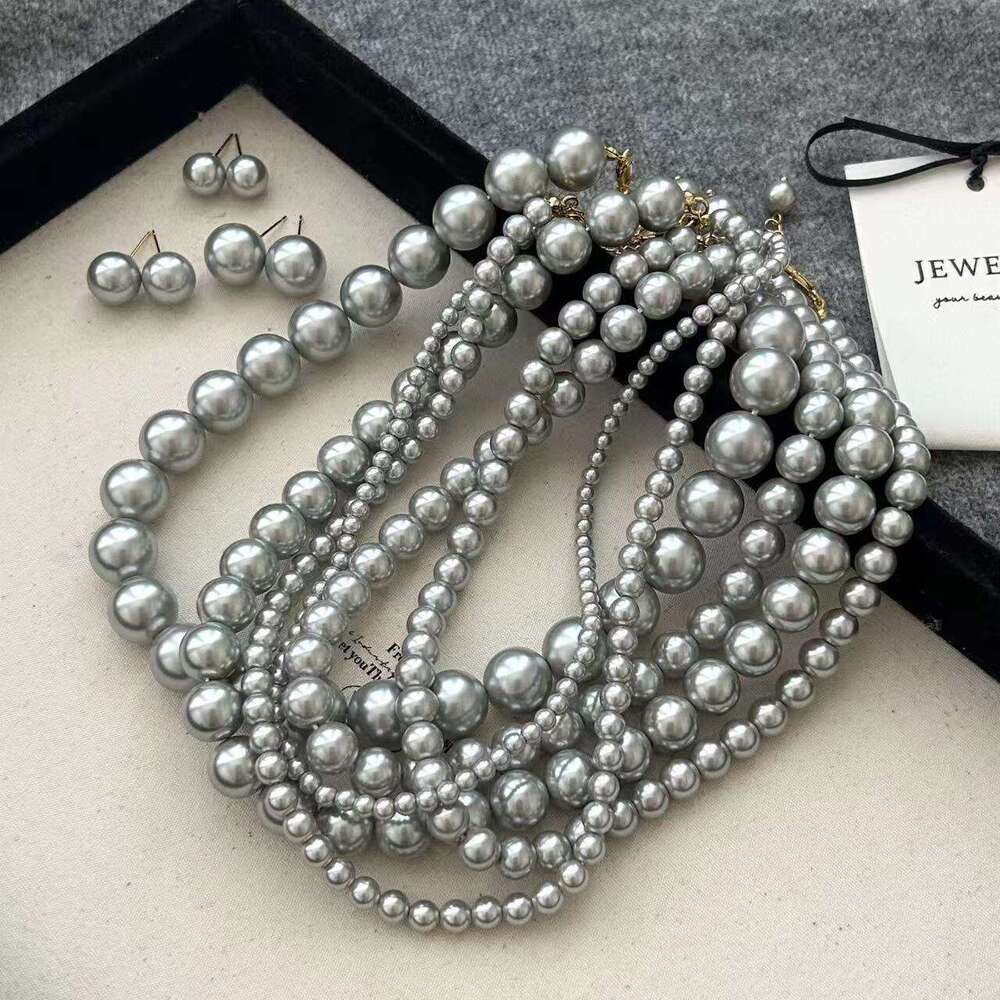 Sier Gray Perfect Round Pearl Sweater Chain 2025 New Trend Necklace for Women Niche Design Clavicle Choker