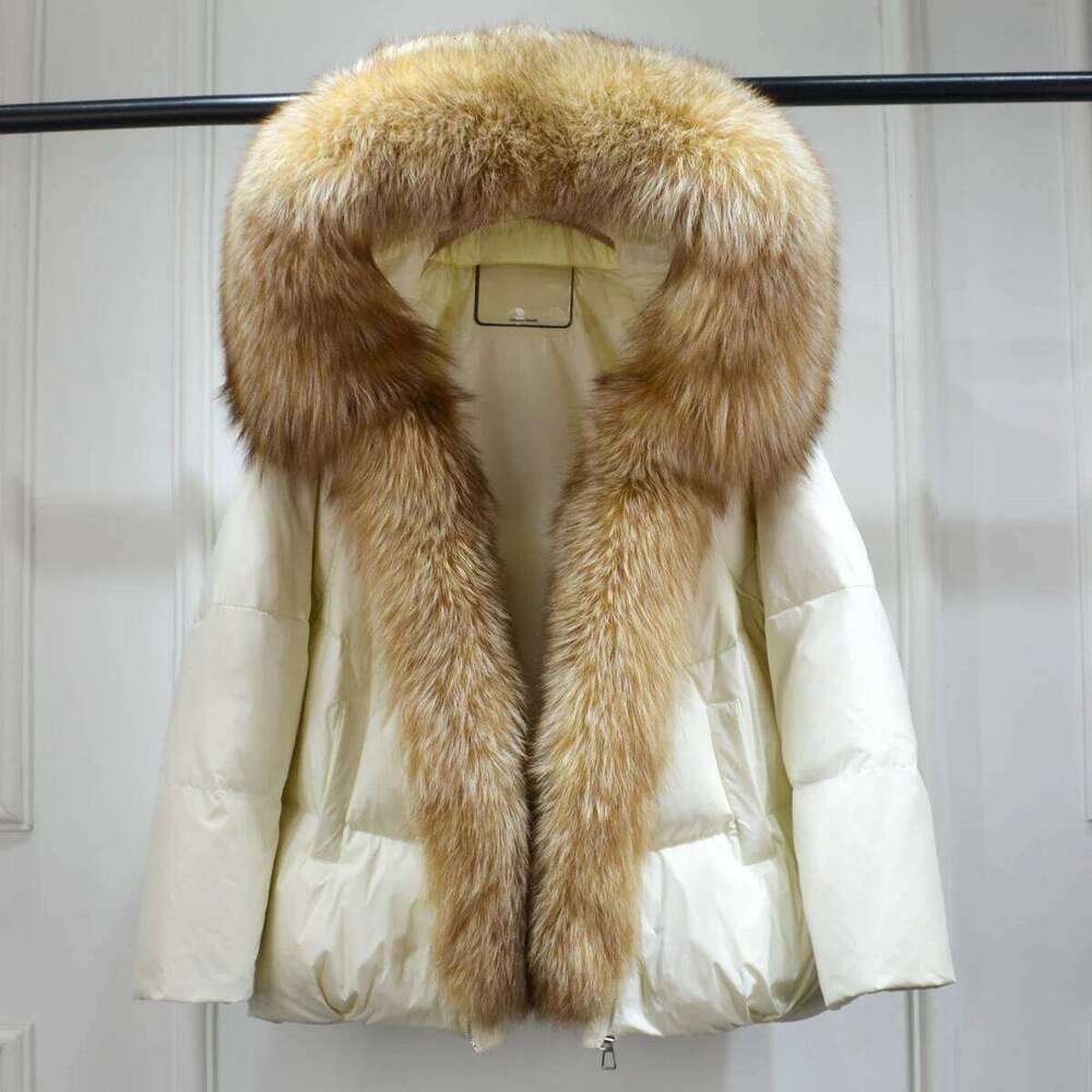 Lagabogy 2025 New Winter Women Real Fox Fur Collar Thick Warm Puffer Coat Hooded Down Jacket Outwear Female Loose Parkas MDNG